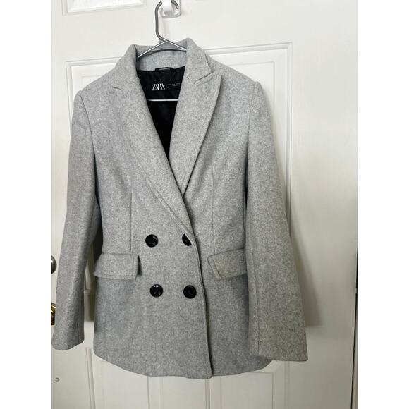 Zara Jacket Womens Medium Long Sleeve Shawl Lapel Double Breasted Blazer Gray - Picture 7 of 12